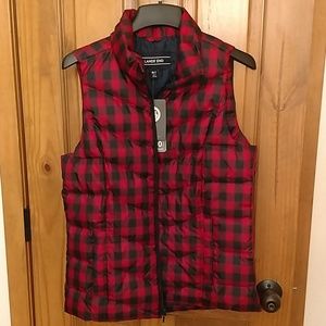 Lands' End Buffalo Check Puffer Vest, NWT, M Tall